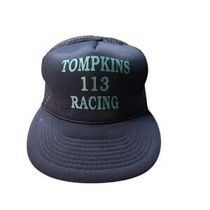 VINTAGE racing snapback hat navy blue cap Tompkins 113 Racing trucker adjustable